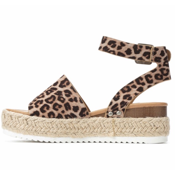Soda Topic Platform Espadrille Wedge Cutout Heel Sandals Leopard Panther Cheetah - Picture 5 of 7